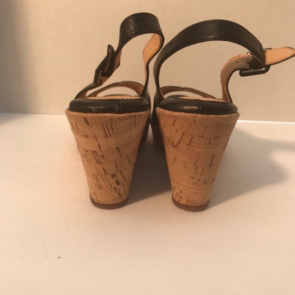 Sofft Peep Toe Wedges Black Leather Size 8 - Picture 4 of 14